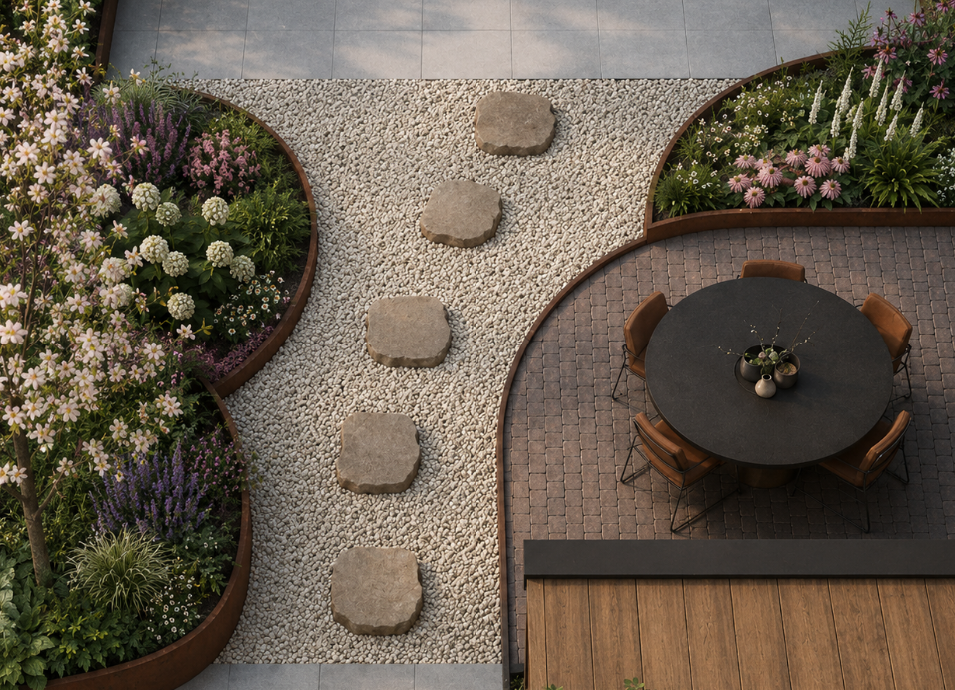 Tweede sfeerbeeld van de tuin voor Bianca & Tim