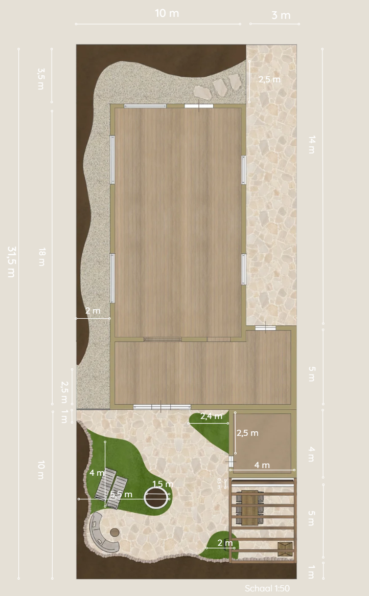 Plattegrond van het tuinontwerp voor Laraine