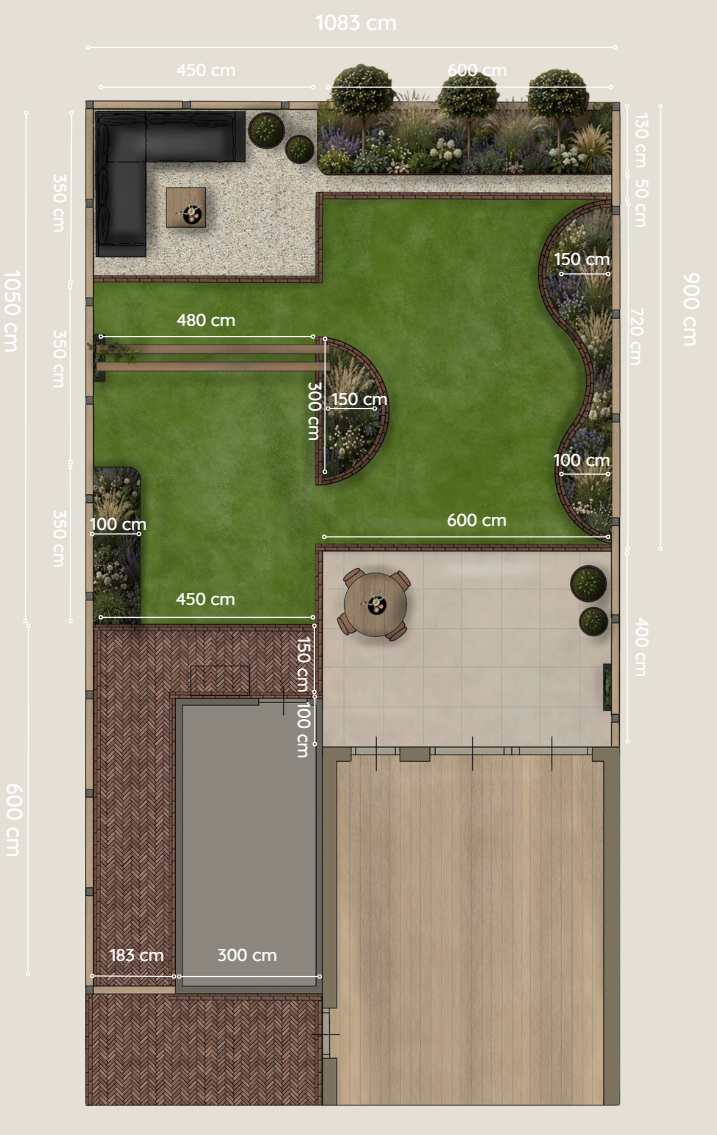 Plattegrond van het tuinontwerp voor Mariska & Jorrit